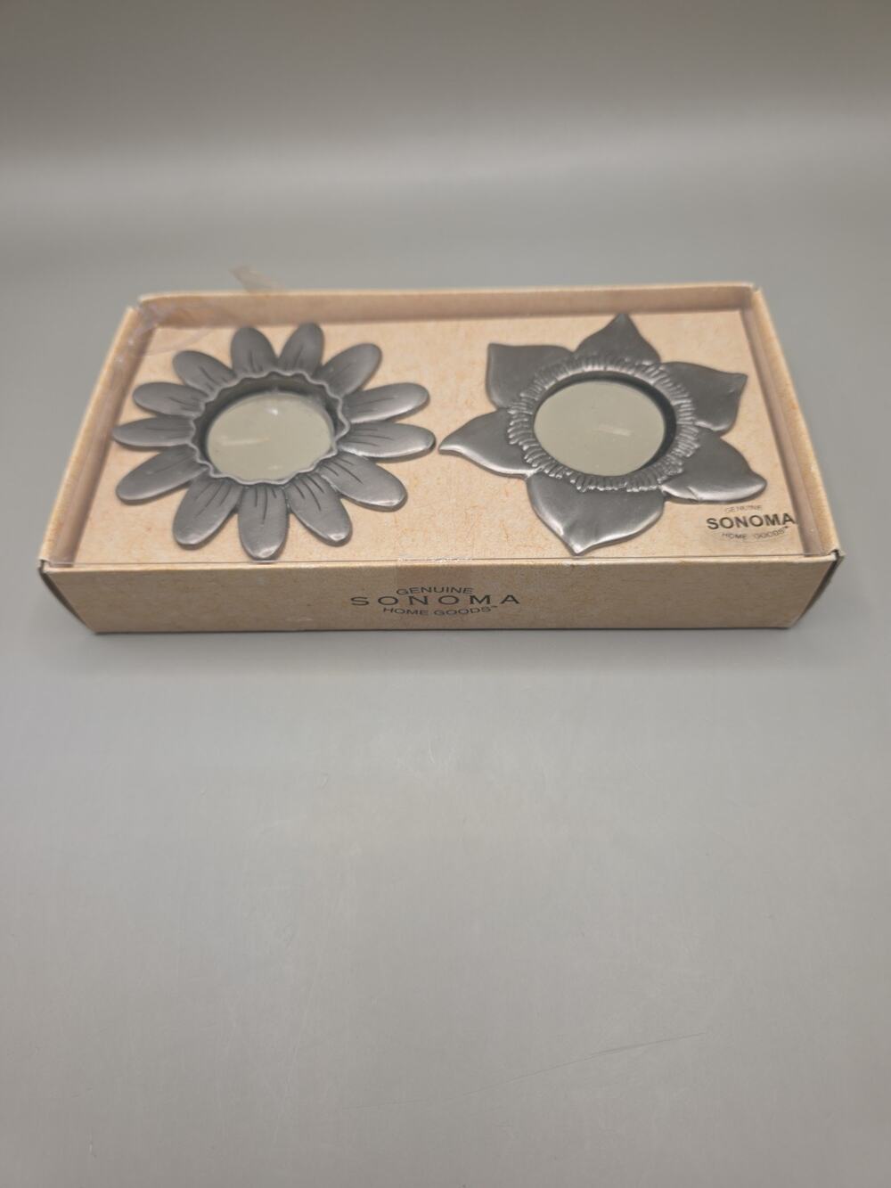 Genuine Sonoma Home Goods, Pewter Style, Cast Metal Flower, Tealight Candle Hold